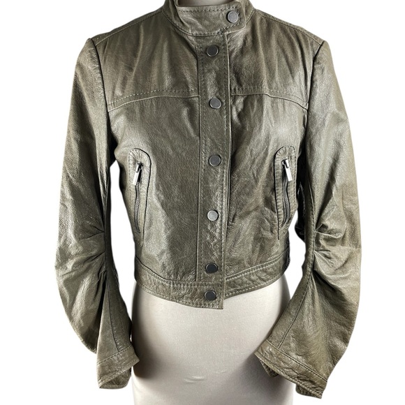 BCBGMaxAzria Jackets & Blazers - BCBGMAXAZRIA Olive Green Leather Women's Bomber Jacket-Small
